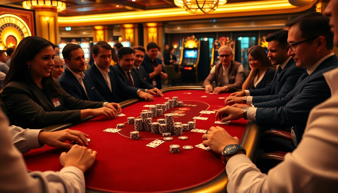 Excited players engaging in a high-stakes game at 688v luxury casino.