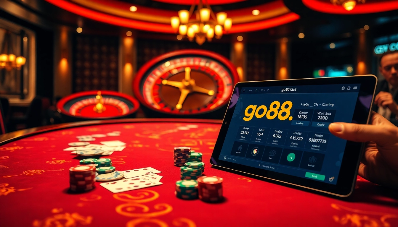 Engage in thrilling gameplay at https://go88.fast/ with vibrant poker tables and roulette spinning.