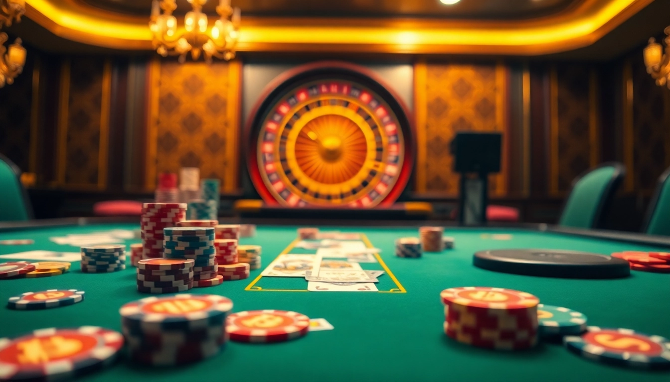 Engaging scene of 바이낸스 회원가입 featuring luxurious casino elements like poker chips and roulette.