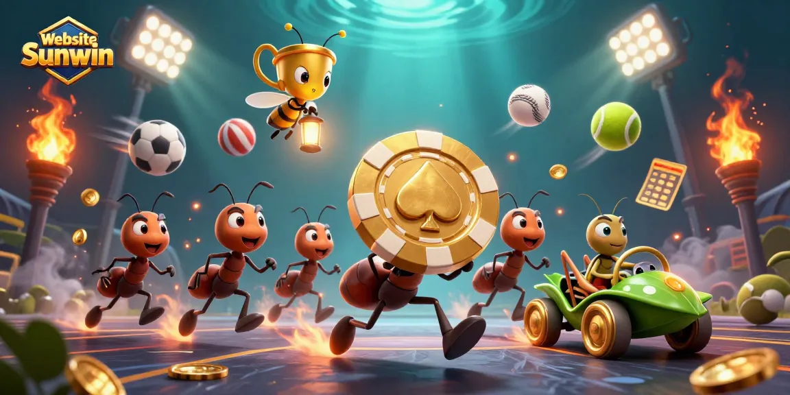 Engage with the thrill of gaming on Website Sunwin with a fun illustration of ants in a casino heist.