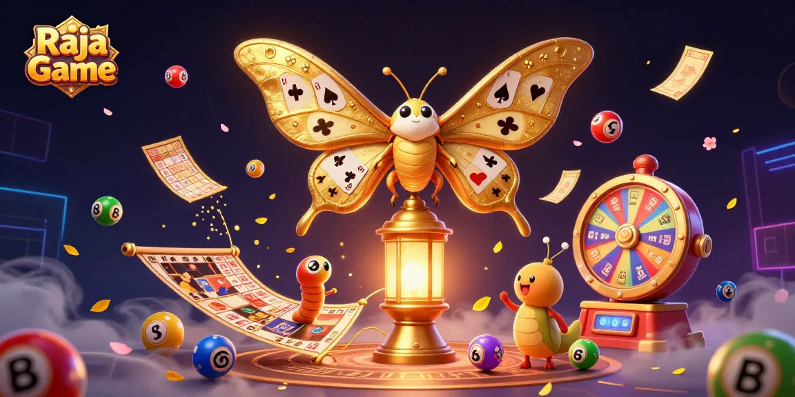 Experience Raja Game with vibrant lottery balls, golden tickets, and dynamic gameplay illustrations.