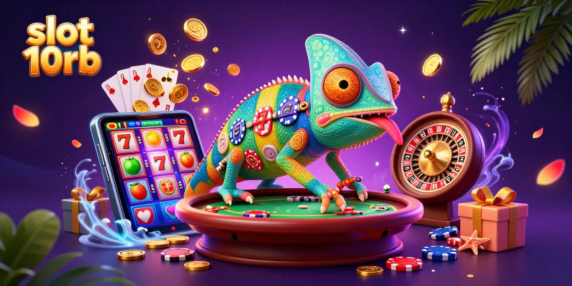 Win big with slot 10rb in this vibrant scene featuring gambling elements and rich colors.