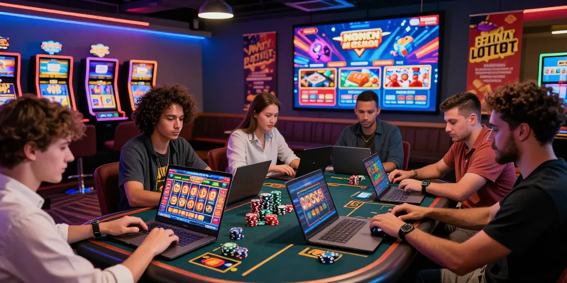 New online casino sites engaging players in a vibrant gaming lounge, showcasing slot machines and live dealer games.