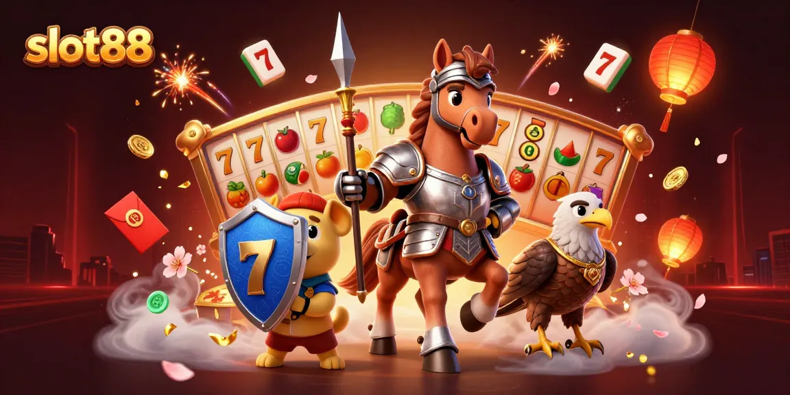 Menang di slot88 dengan jackpot dan simbol buah berkilau dalam ilustrasi kasino 3D menarik.